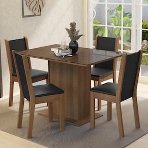 Conjunto Sala De Jantar Mesa Tampo De Vidro 4 Cadeiras Rustic Preto Martina Madesa