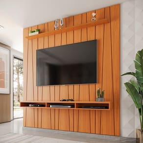 Painel Ripado Horizon Para TV Até 75 Polegadas Com Nicho 225cm Cedro