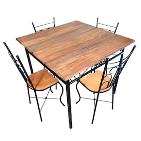 Conjunto De Jantar Industrial Rústico: Mesa Quadrada + 4 Cadeiras Compactas Tamanho 90x90cm