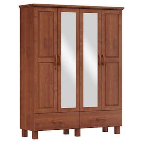 Guarda Roupa Madeira Maciça 4 Portas 2 Gavetas Espelho 157 Cm 1142 Imbuia Milani Store