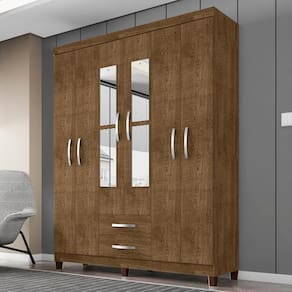 Guarda Roupa Casal Espelho 6 Portas 2 Gavetas Moden 150 Cm Malbec Incp