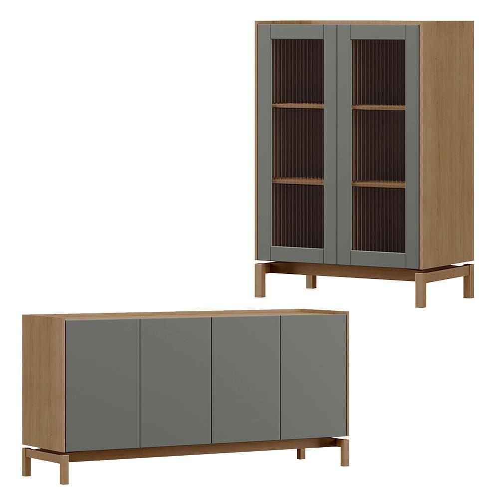 Cristaleira 2 Portas Vidro Balcao Buffet 4 Portas Oak Ferrolack Milani Store