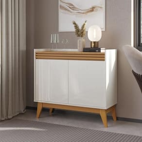 Buffet Aparador Ripado 2 Portas Com Pés De MDF Astúrias 92cm Off White Cedro