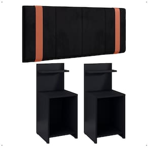 Kit 2 Mesinhas Fantasy Preto Compacta Prateleira Cabeceira Parise Suspensa Detalhe Lateral Cama Box Casal 1,40 Suede - Lojas RPM