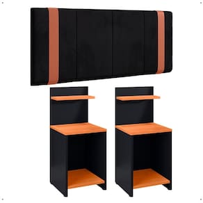 Kit 2 Mesinhas Fantasy Preto/Cinamomo Compacta Prateleira Cabeceira Parise Suspensa Detalhe Lateral Cama Box Casal 1,40 Suede - Lojas RPM