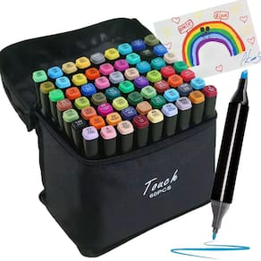 Estojo Canetinhas 60 Cores Caneta Permanente Ponta Dupla Marcador Bolsa Faculdade