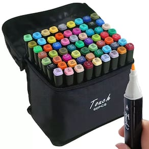 Canetas Canetinhas Estojo 60 Cores Ponta Dupla Marcador Bolsa Maleta Desenho Arte Pintura Trabalho Escola
