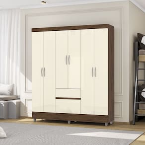 Guarda Roupa Roupeiro Solteiro Ideal 6 Portas Plus Imbuia Champanhe Vila Rica