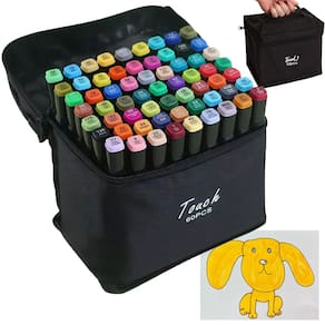 Canetinhas Estojo 60 Cores Canetas Ponta Dupla Marcador Permanente Bolsa Arte Desenho Escola Faculdade