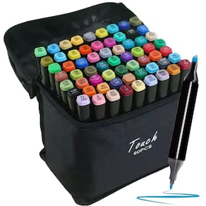 Estojo Canetas Marcador 60 Cores Canetinhas Ponta Dupla Bolsa Desenho Pintura