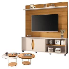 Estante Home Theater Luxor Cinamomo Off White e Kit Mesa de Centro sky Cinamomo- HB Móveis