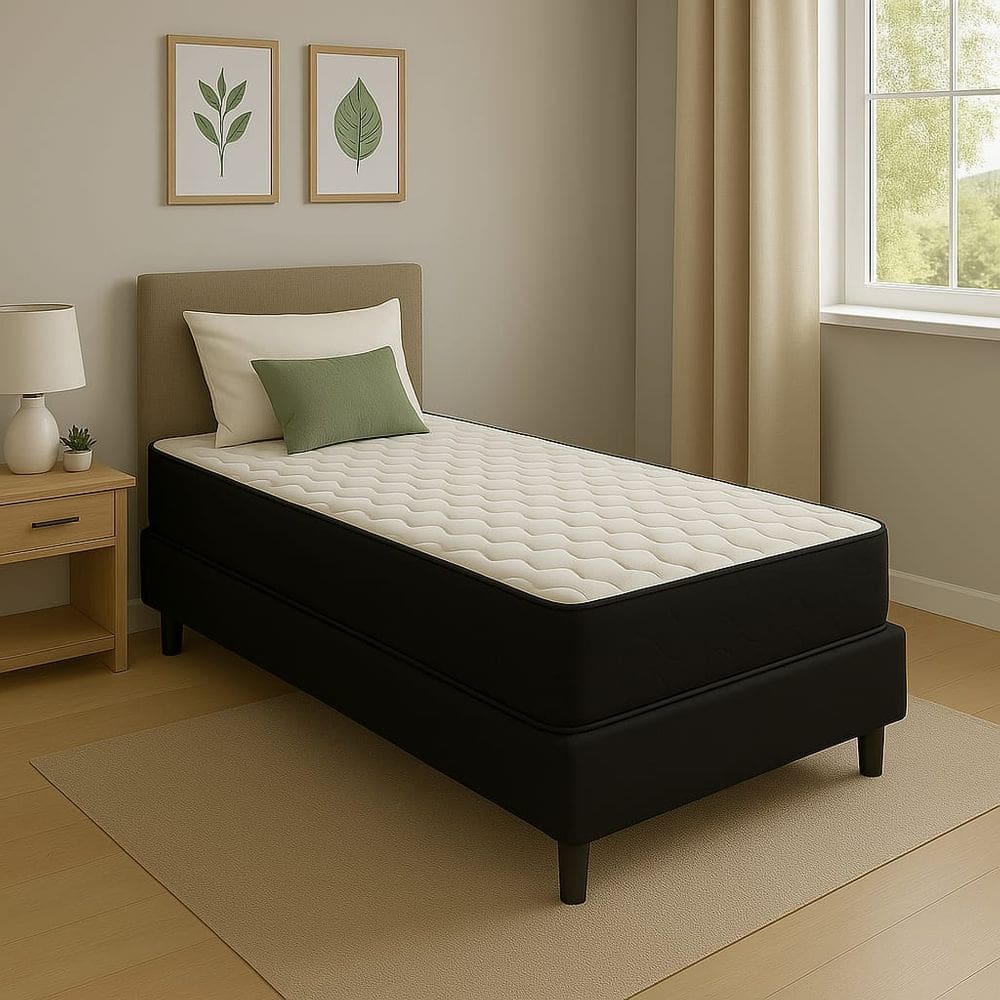 Cama Box Solteiro + Colchão Espuma D45 Sintético Preto 17x78x188cm