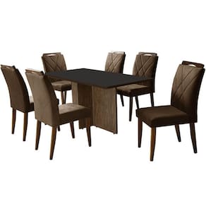 Mesa de Jantar Los Angeles 160x80cm em Linho com 6 Cadeiras California Minas Plac Cor Canela Grafite com Tecido Marrom