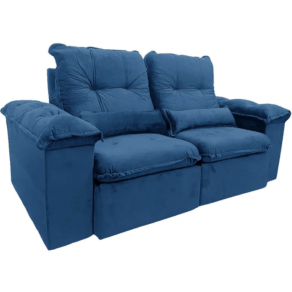 Sofá Arsenal 4 Lugares Retrátil e Reclinável 230cm Tecido Veludo Aifos Cor Azul