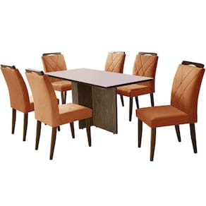 Mesa de Jantar Los Angeles 160x80cm em Linho com 6 Cadeiras California Minas Plac Cor Canela Off White com Tecido Cobre