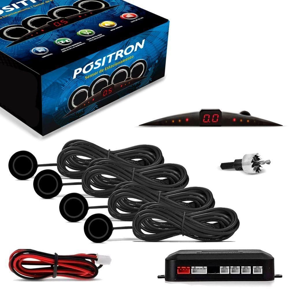 Sensor De Estacionamento Ré Preto Positron 4 Pontos 20mm