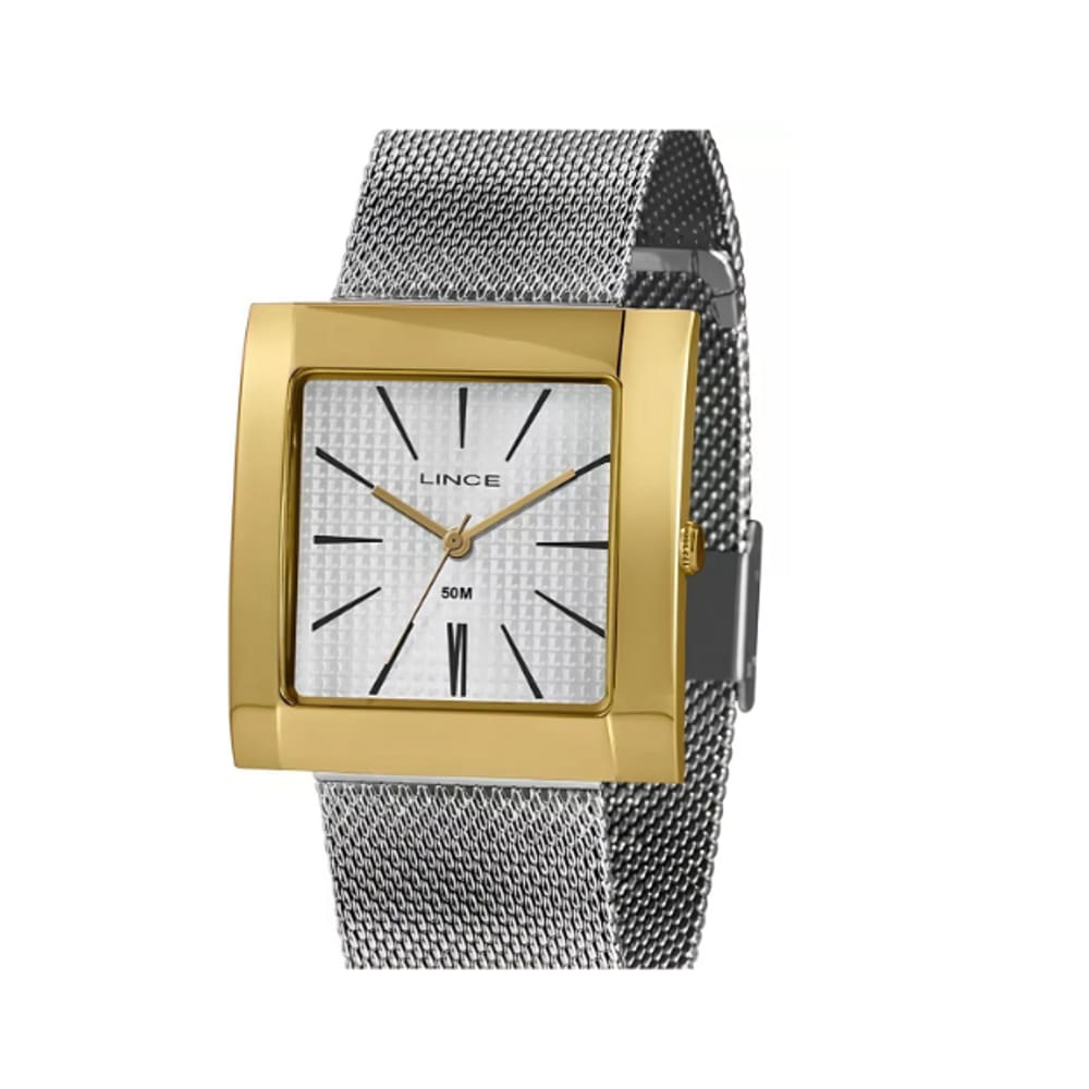Relógio Lince Feminino Quadrado Prata E Dourado Lqt4654l B1sx