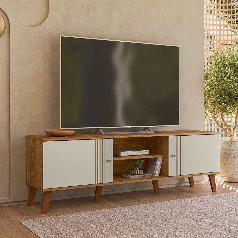 Rack Denver 1,60cm Nature Off White Peternella Móveis