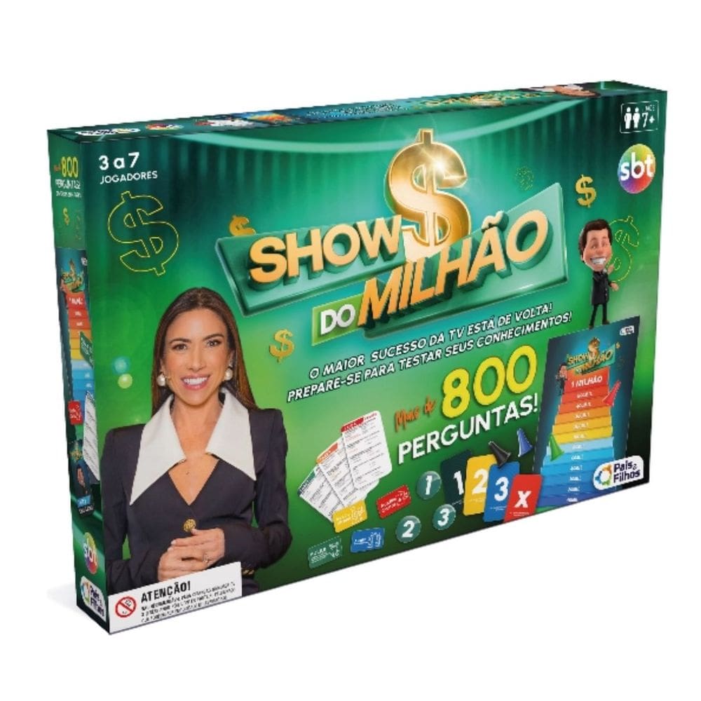 Jogo de Tabuleiro Show do Milhão Infantil Dinâmico 800 Perguntas +7 Anos Pais e Filhos