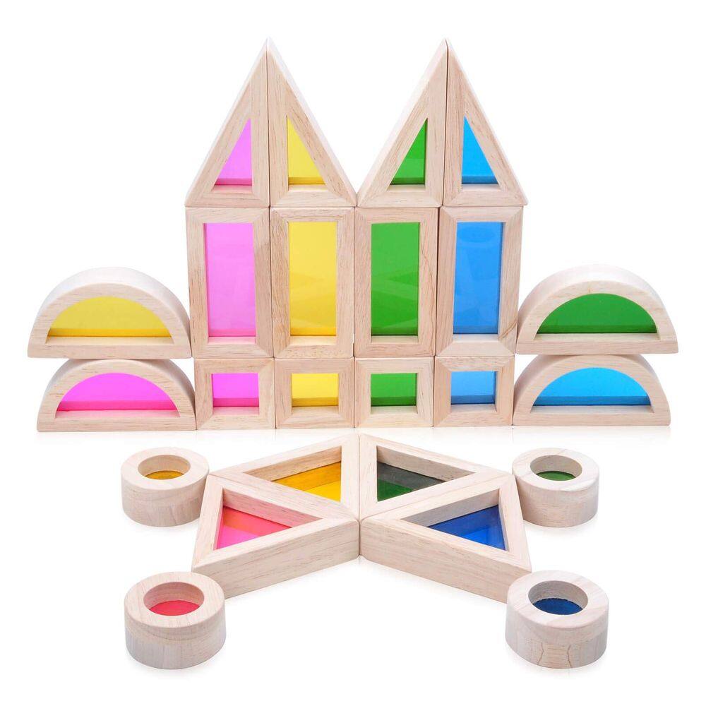Conjunto de blocos de construção: cinza, laranja, 24 peças de brinquedo infantil de madeira