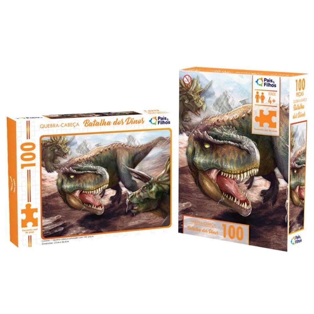Quebra Cabeça Batalha dos Dinos +4 Anos Infantil  100 Peças Pais e Filhos