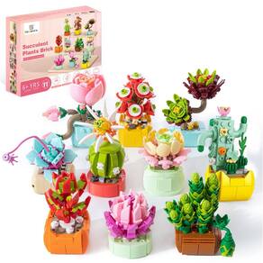 Conjunto de construção Sawaruita Suculents Plants Flowers Bonsai x10