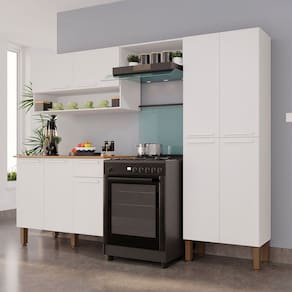Armário de Cozinha com Balcão Topazio 9 Portas 1 Gaveta Branco - Pnr Móveis