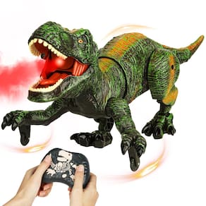Robô de controle remoto Dinosaur Toy Flybakiz com spray e luz