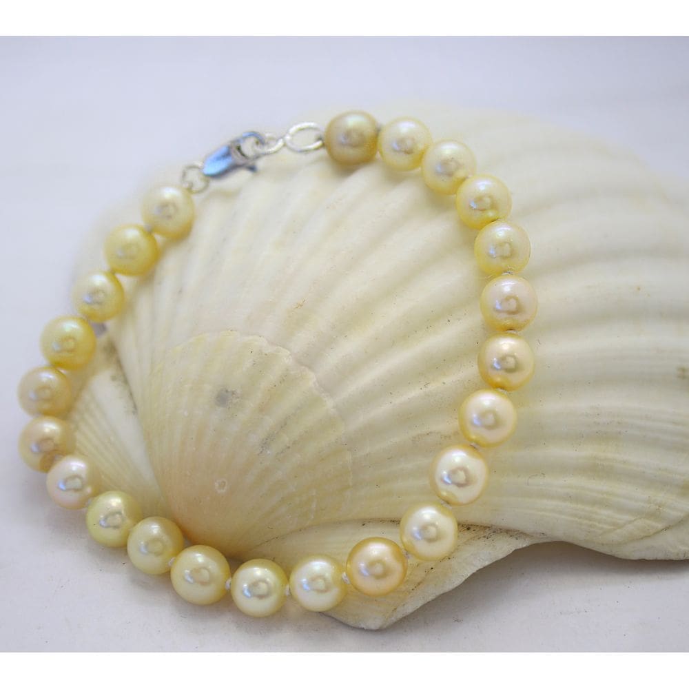 Sofisticada Pulseira Perolas Água Salgada Champagne Prata925