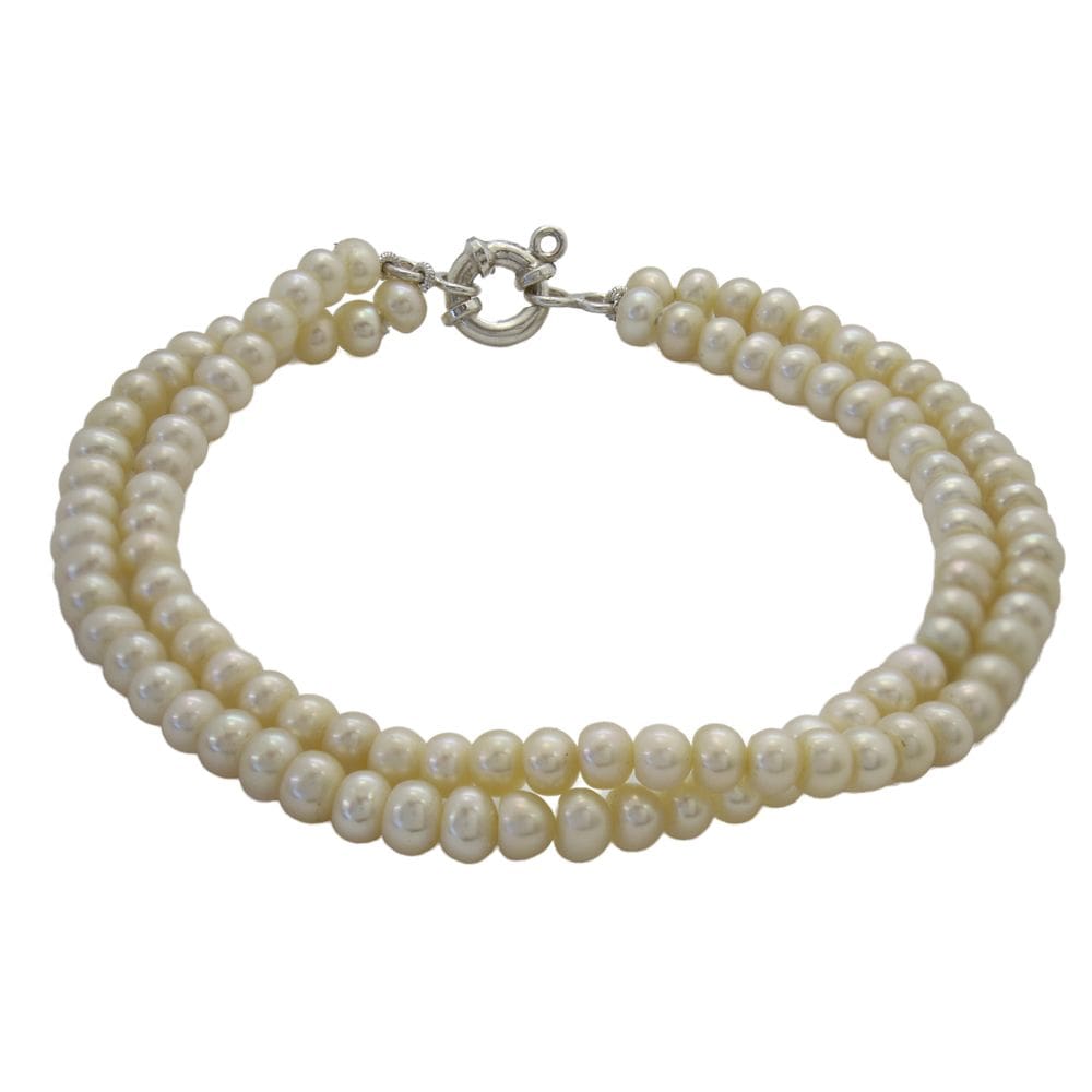 Nobre Pulseira Dupla de Pérola Água Doce Natural Prata 925
