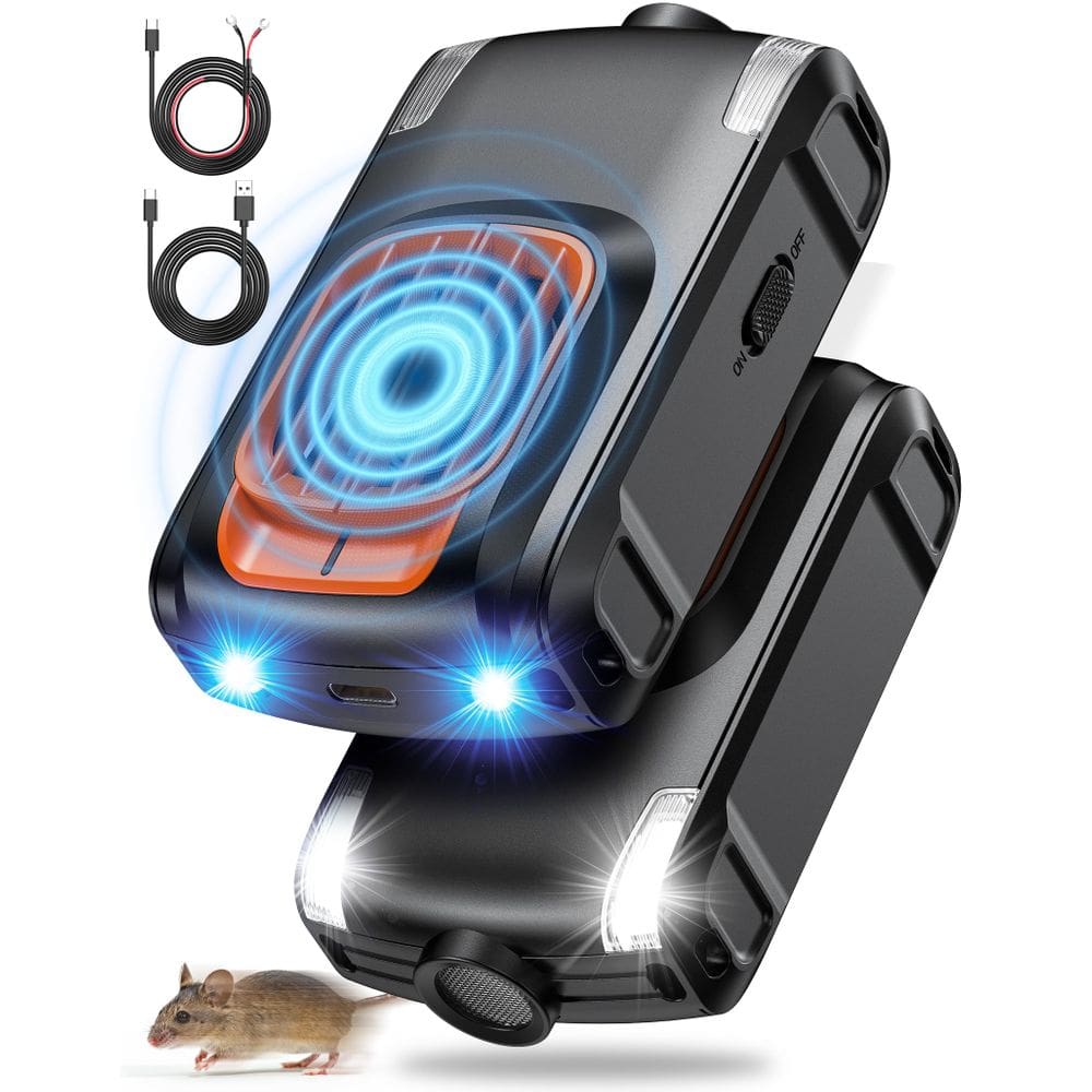 Repelente de roedores para motor de carro 3 em 1 com luz estroboscópica, pacote com 2
