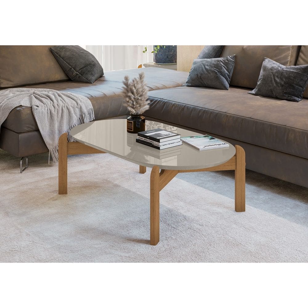 Mesa de Centro Lizz Tampo Oval Off White Marrom Casa D