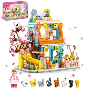 Conjunto de construção Cat House com 8 gatos e bonecas compatíveis com Lego Friends