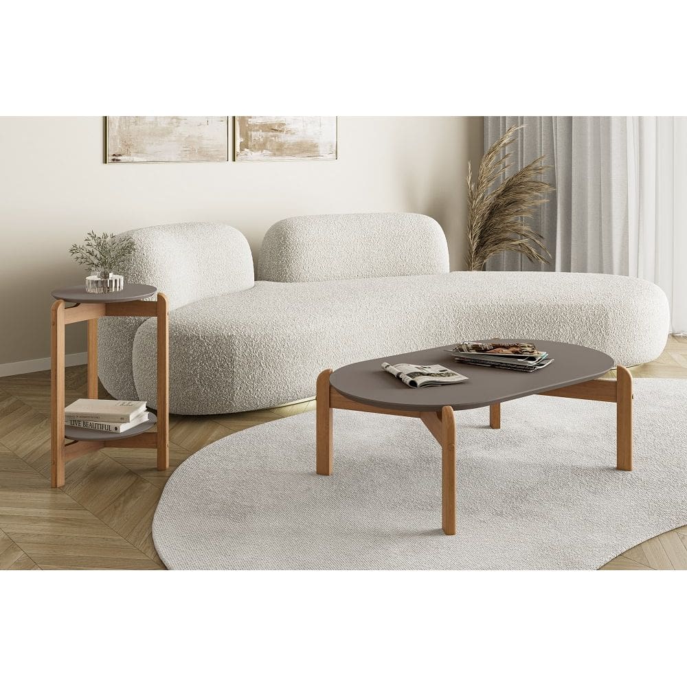 Conjunto Mesa Sala Estar Inove Cinza Pérola Marrom