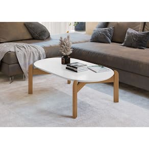 Mesa de Centro Lizz Tampo Oval Branco Marrom Casa D