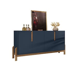 Buffet Aparador Sala Lizz 170cm Azul Cobalto Marrom Cedro Casa D