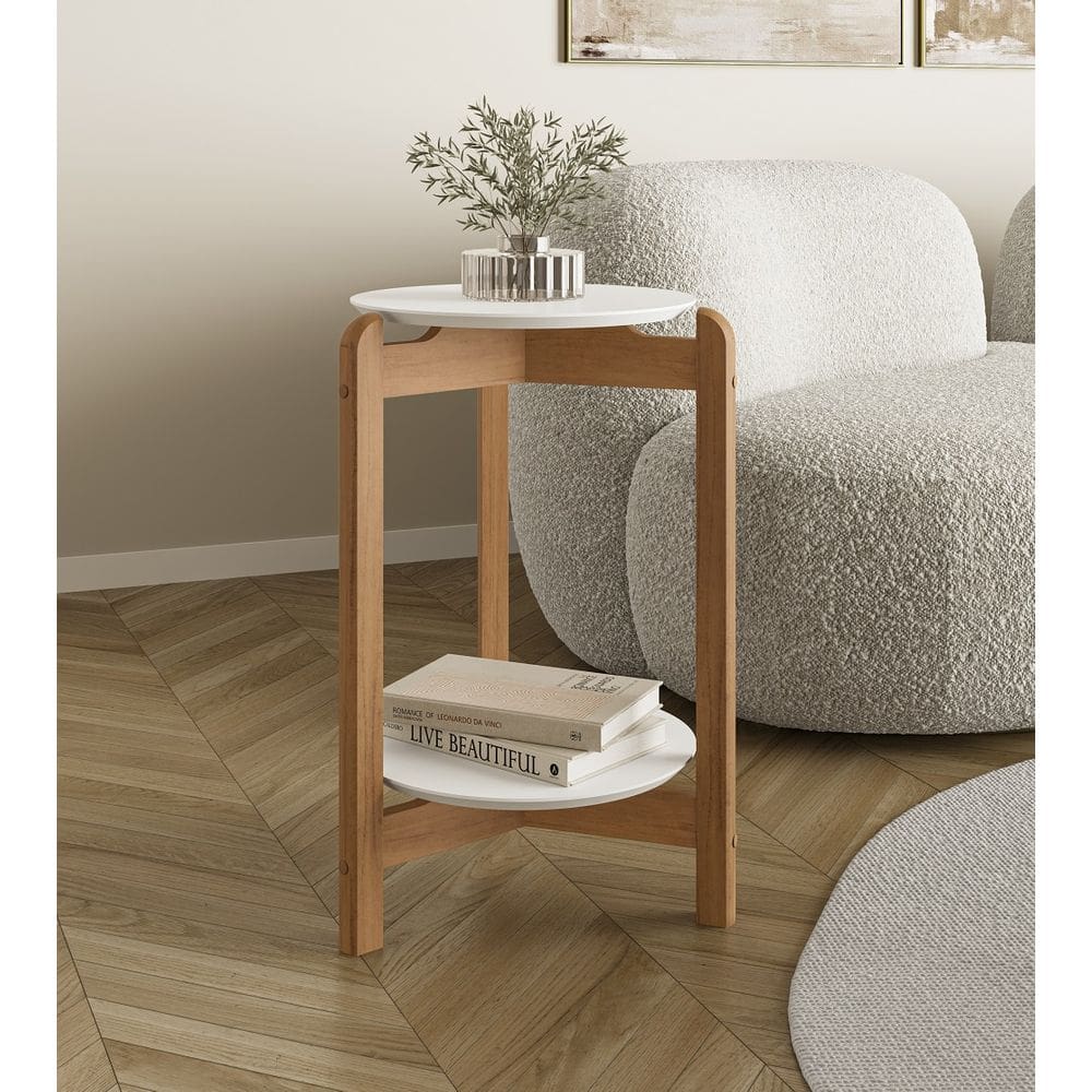 Mesa Lateral Lizz Branco Marrom Cedro Casa D