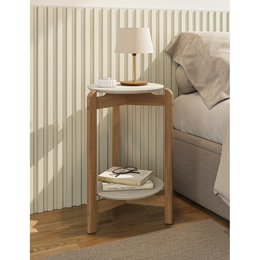 Mesa Lateral Lizz Off White Marrom Cedro Casa D