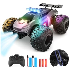 Carrinho de Controle Remoto 4x4 Off Road, com Luzes de LED, Recarregável, EPOCHAIR, Preto