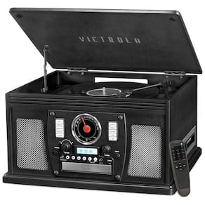 Vitrola Toca Discos Retrô Central Multimídia Alto falantes Estéreos Integrados, 110v, VICTROLA VTA 600B BLK, Preto
