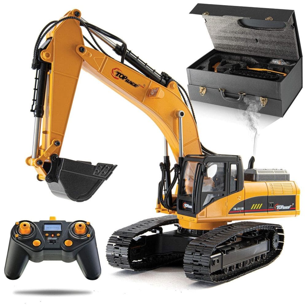 Carrinho de Controle Remoto Escavadeira, Suporte até 80 kg, Recarregável, TOP RACE, Amarelo