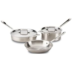 BD005705 Conjunto de Panelas e Frigideiras Antiaderentes com 5 Camadas de Aço Inoxidável, 5 Peças, ALL CLAD 8400000683, Prateado