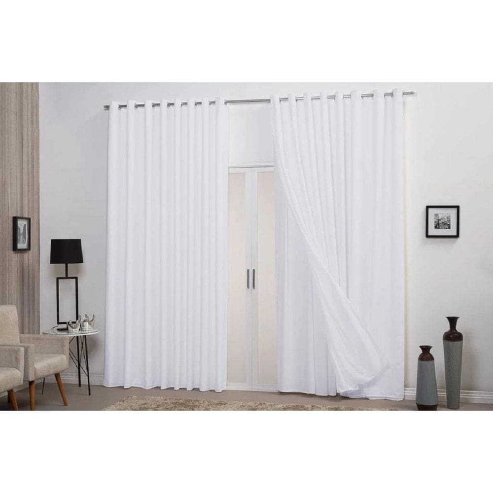 Cortina Branca Voil Com Forro Microfibra 6,00X2,50 Decoração