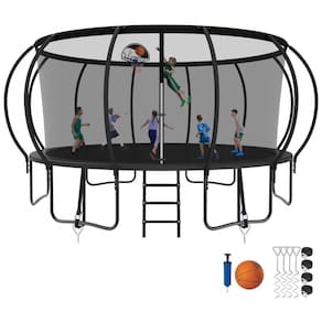 Cama Elastica Capacidade até 680 kg, Tamanho 4,5 Metros com Cesta de Basquete, SKYUP, Preto