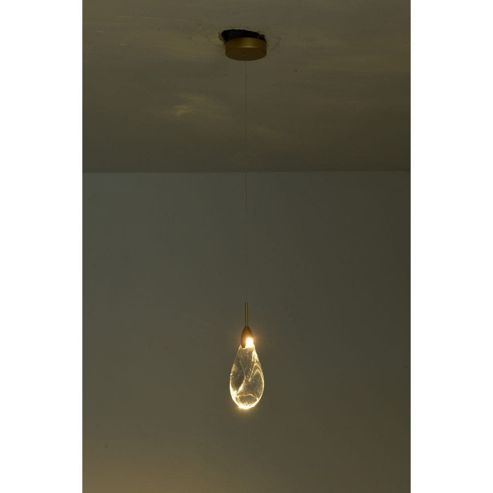 Pendente Bright Dourado E Bola Cristal Translúcido Led