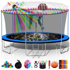 Goujxcy 12FT 14FT 15FT 16FT Trampolim para crianças e adultos, 1500 LBS trampolins ao ar livre com cesta de basquete, luzes, sprinkler,