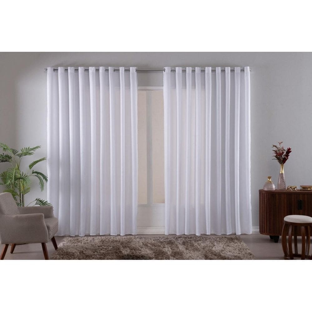 Cortina Luxo Voil Branco 4,00X2,30 Com Forro Em Microfibra