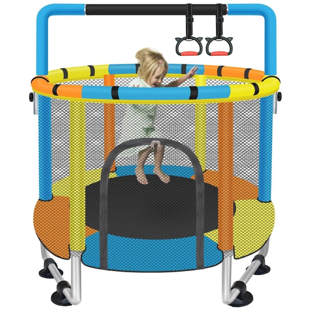 Cama Elástica Infantil com Rede de Segurança e Barras de Ginástica para Crianças de 1 a 8 Anos, SZBOB, Azul