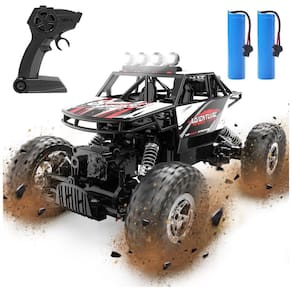 Carrinho de Controle Remoto com Motor Duplo, Farol LED e 2 Baterias para 90 MIn de Duração, DEERC DE45, Preto