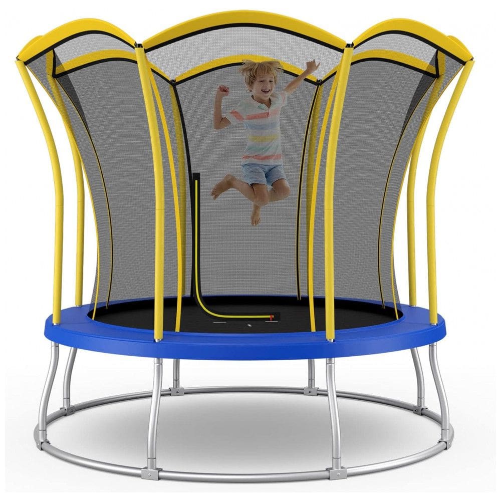 Trampolim ao ar livre Goplus 8FT 10FT, trampolim aprovado pela ASTM com formato de flor exclusivo, rede de gabinete, almofada de segurança,